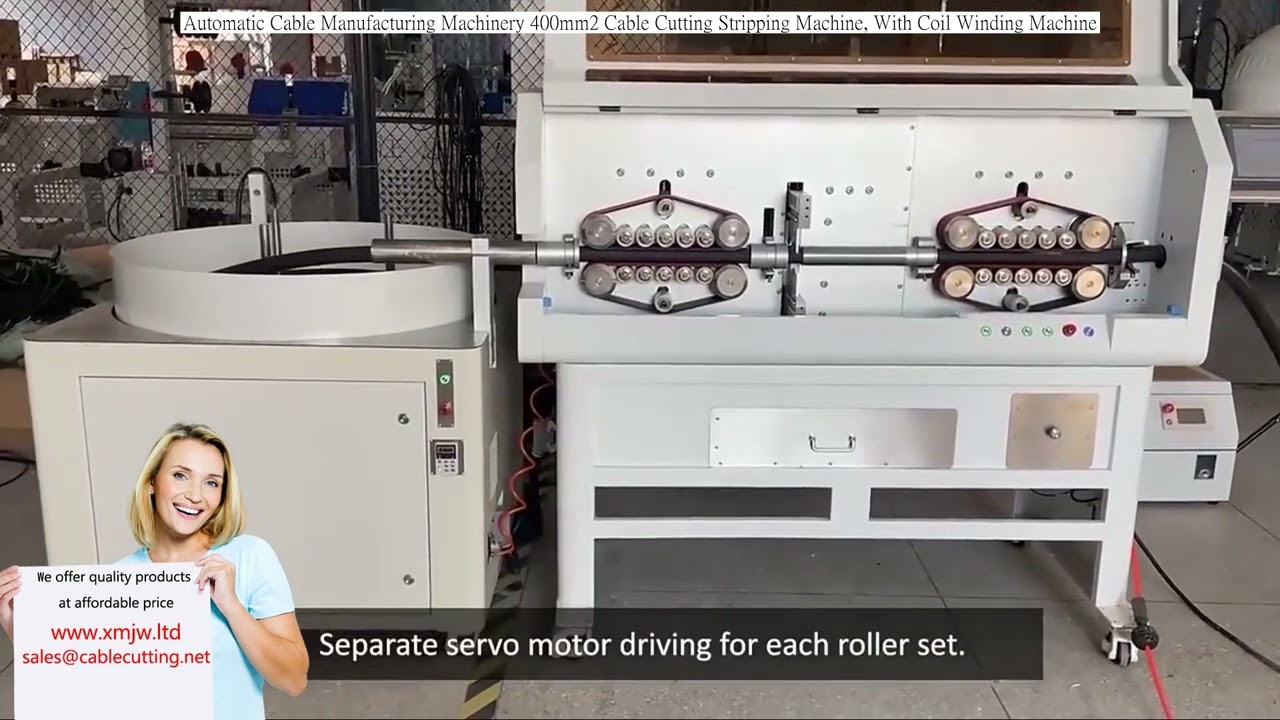 400mm²ケーブル切断・剥離機｜コイル巻き取り機付き自動加工ライン